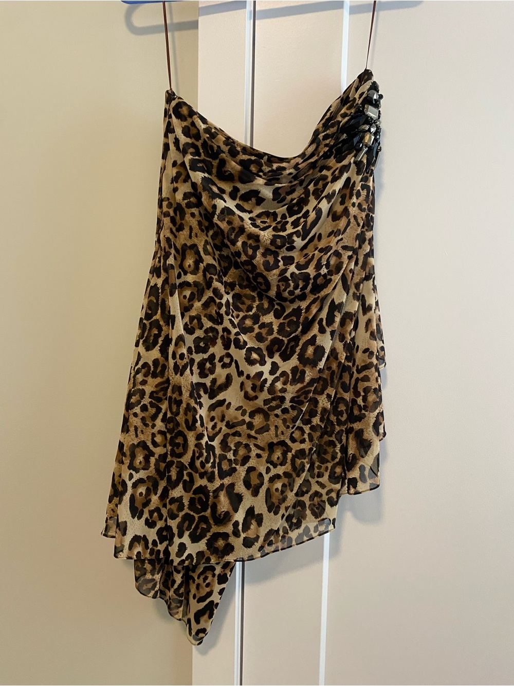 Vintage Cache Leopard Print Cowl Neck Slip Dress in Tan and Black